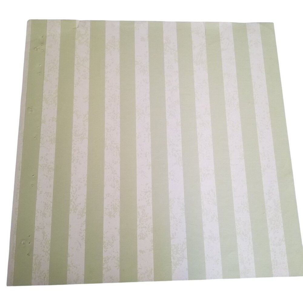 Vintage Wallpaper Sample Sheet Light Green White Stripes Craft Supply Dollhouse